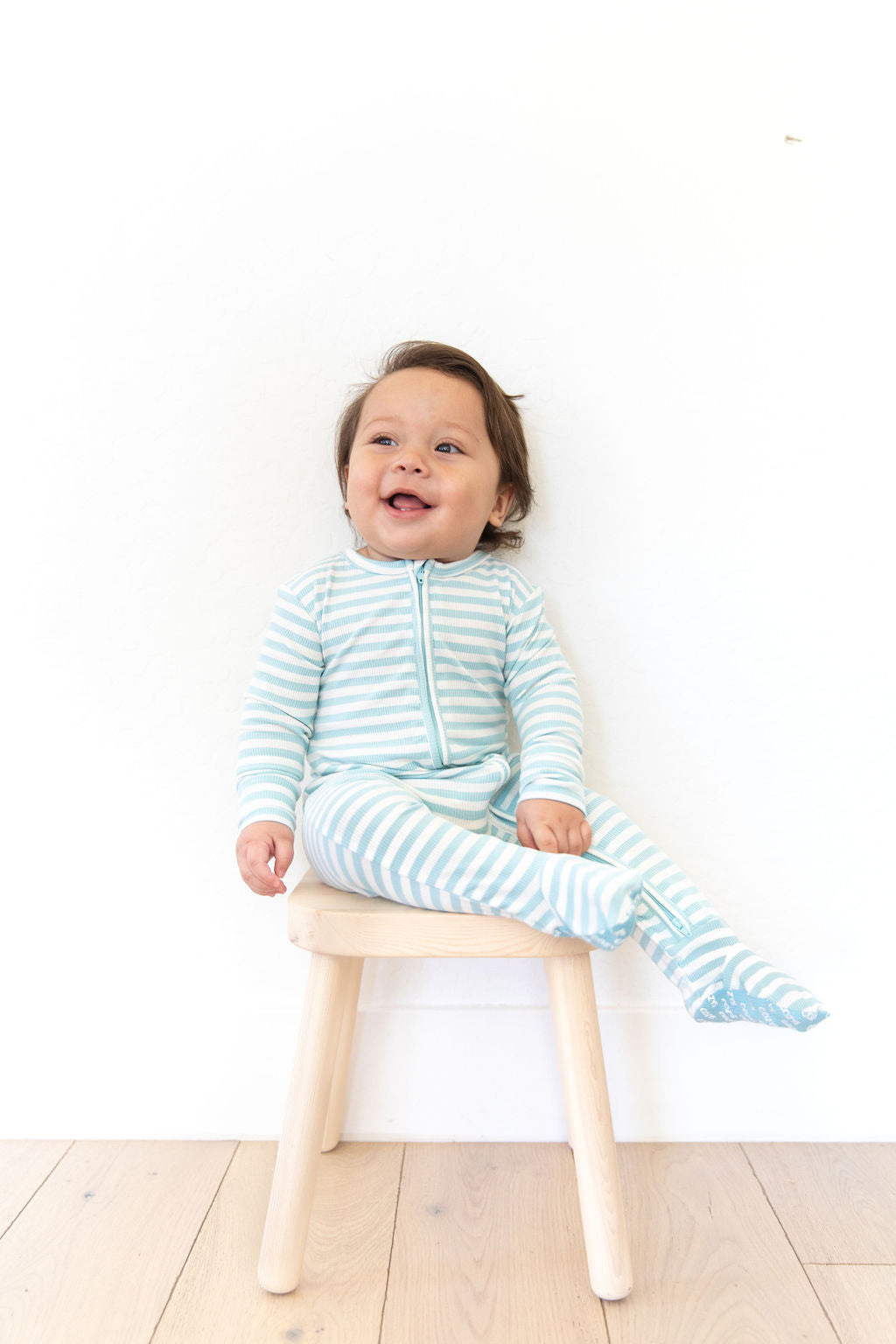BABY BLUE + WHITE STRIPE RIBBED | ZIPPER ONE PIECE