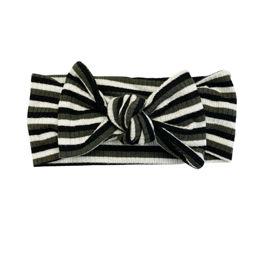 BLACK + OLIVE GREEN + WHITE RIBBED | BOW